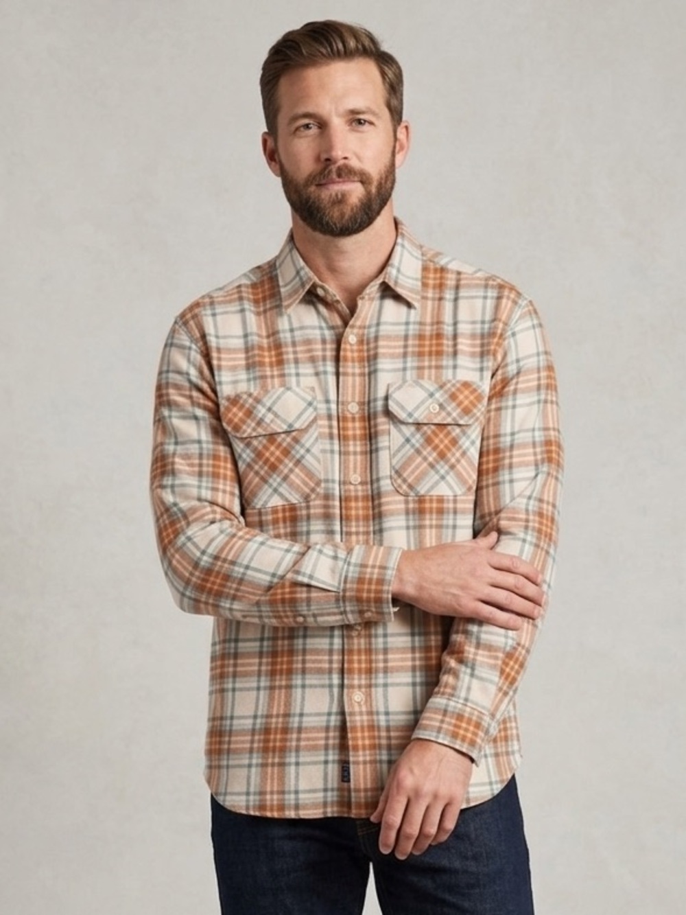 Pendleton Button Down Shirt | 100% Cotton | Orange and Teal